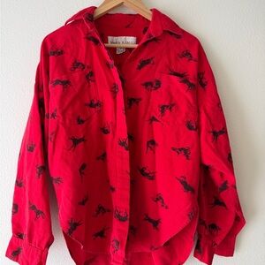 Norma Kamali Red Button-Down Shirt with Black Animal Print